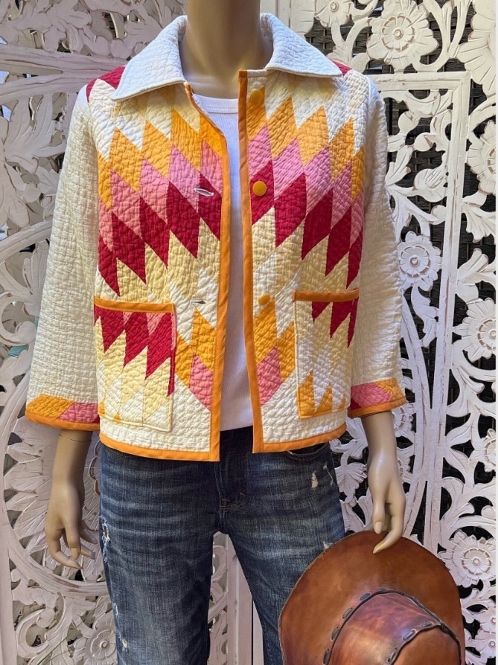 Farewell Frances cottagecore jacket made from vintage quilt
